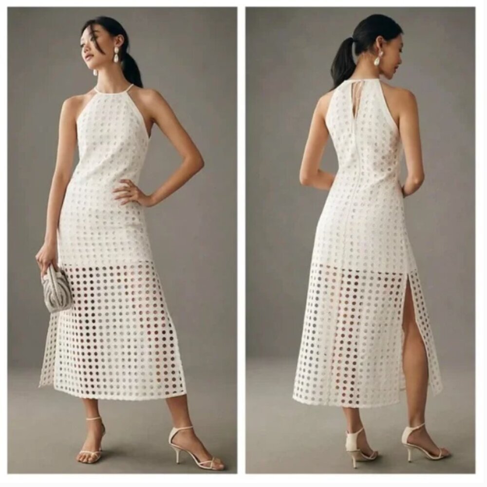 Anthropologie Vineet Bahl Eyelet Halter Dress White Circle Lace Women's XS